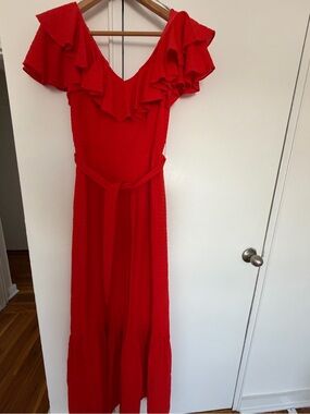 Red Ruffle V-Neck Women’s Dress